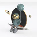 Space Themed Astronaut Wall Decor Shelf 3D Model Left 45 Degree View
