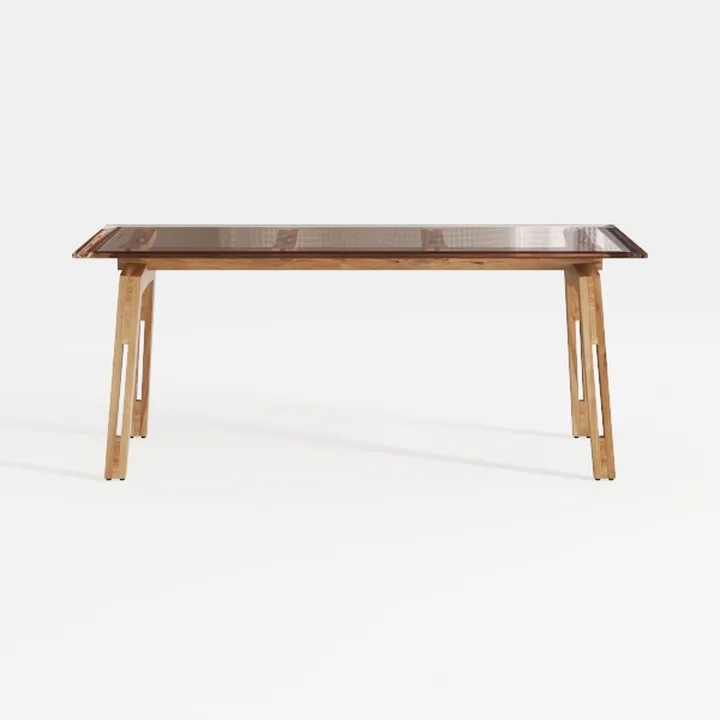 Modern Solid Wood Glass Top Dining Table 3D Model