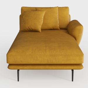 Modern Mustard Leather Chaise Lounge with Throw Pillows Metal Legs 3D Model
