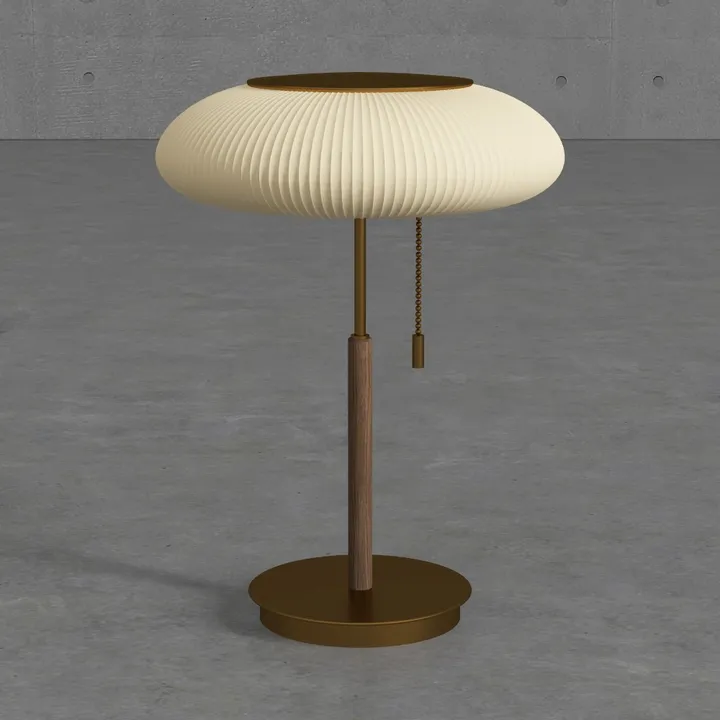 Modern Brass Walnut Fabric Pleated Table Lamp 3D Model