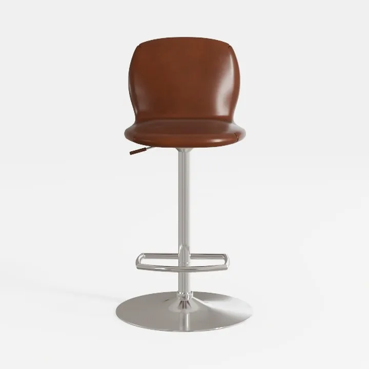Modern Brown Leather Adjustable Metal Bar Stool 3D Model