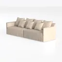 Minimalist Linen Fabric Extra Large Sofa With Throw Pillows 3D Model Left 45 Degree View
