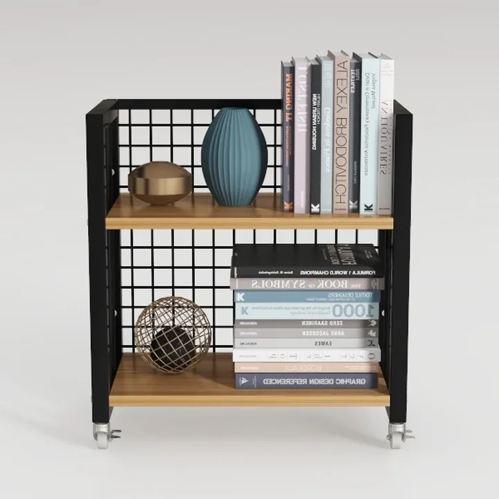 Modern Industrial Metal Solid Wood Rolling Bookshelf Storage 3D Model