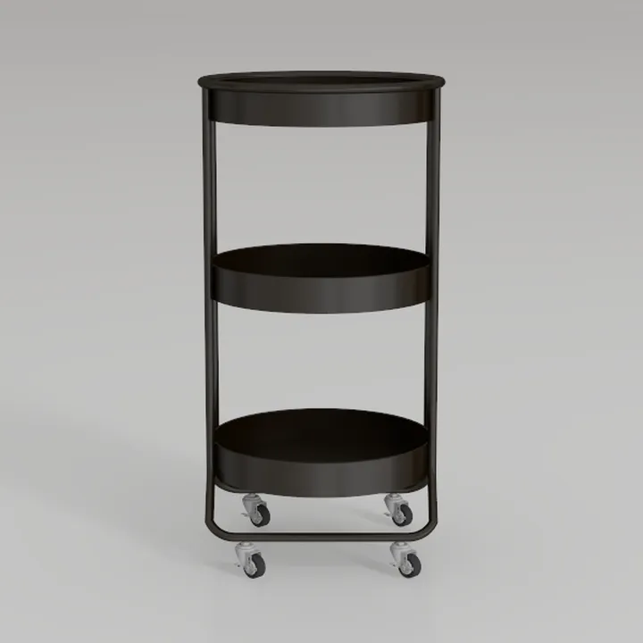 Minimalist Black Metal Rolling 3 Tier Serving Cart 3D Model