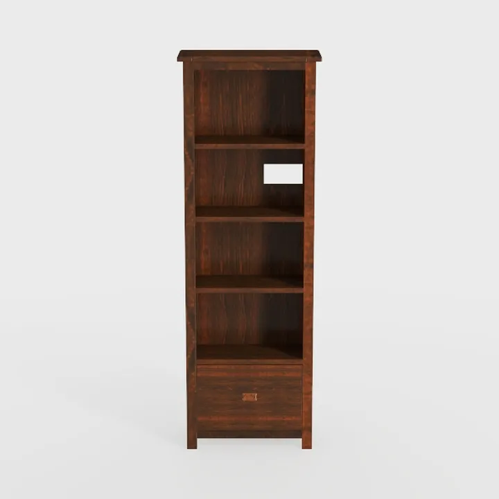 Dark Walnut Contemporary Tall Bookshelf with Drawer 3D Model