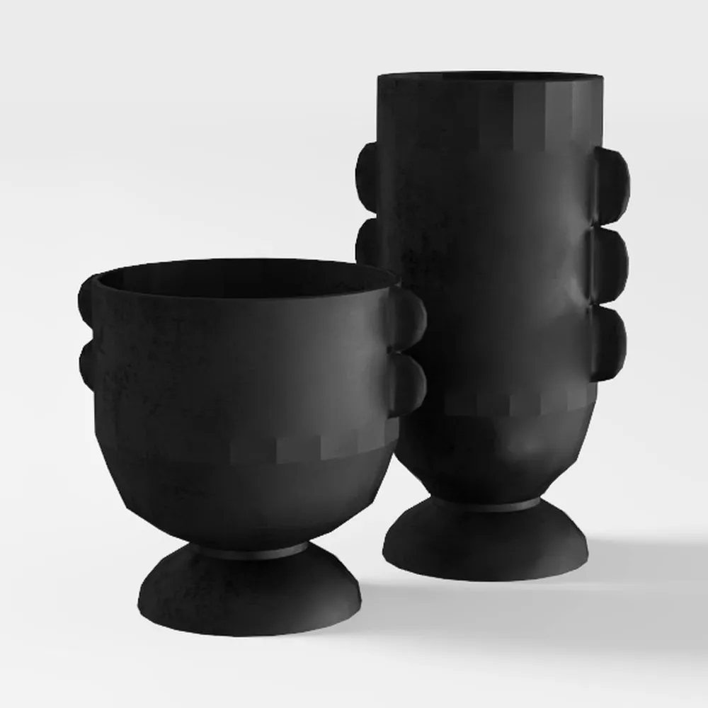 Ceramic Black Vase Home Decor, 9 Inch Wide Mouth