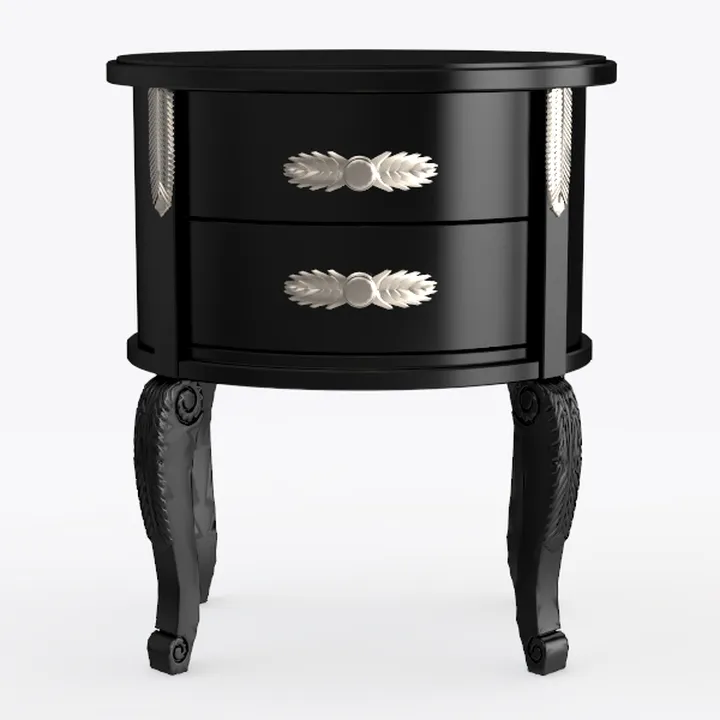 Vintage Black Solid Wood Carved Nightstand 3D Model