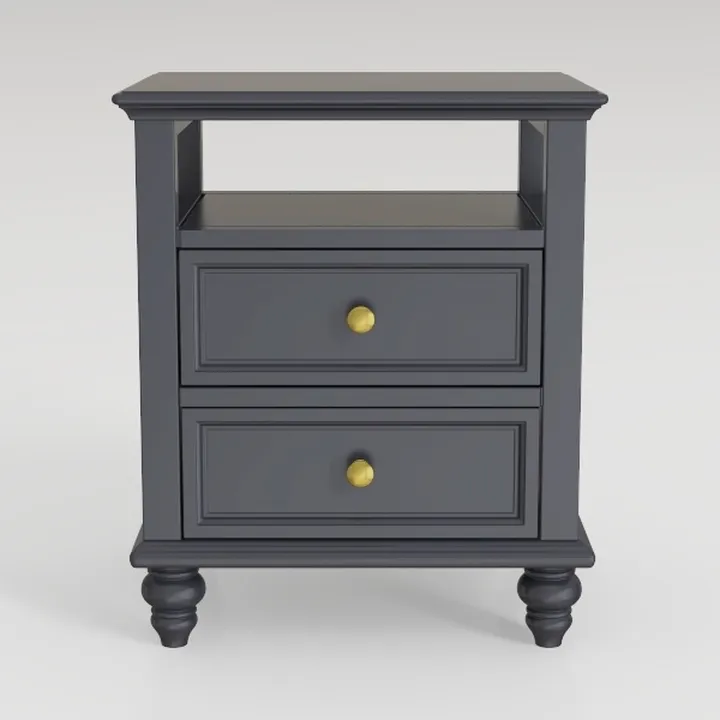 Traditional Dark Gray Solid Wood Two Drawer Nightstand 3D Model
