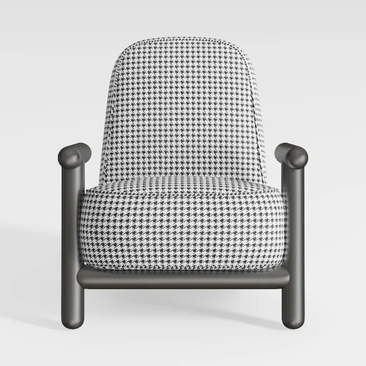 Houndstooth Fabric Dark Wood Frame Modern Armchair 3D Model