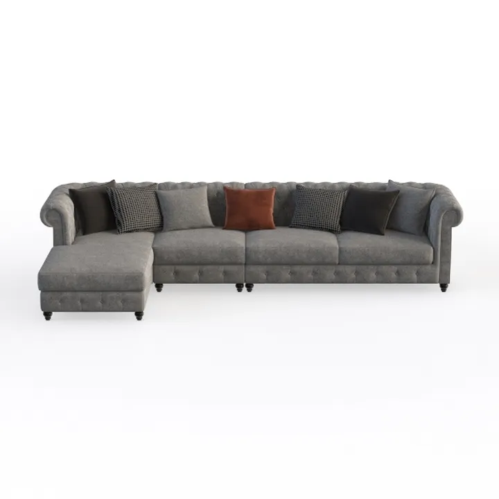 Classic Chesterfield Grey Fabric L shaped Sectional Sofa 3D Model