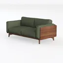 Modern Minimalist Green Fabric Walnut Wood Loveseat Sofa 3D Model Left 45 Degree View