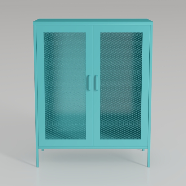 Blue Metal Storage Cabinet with 2 Doors - (25H)