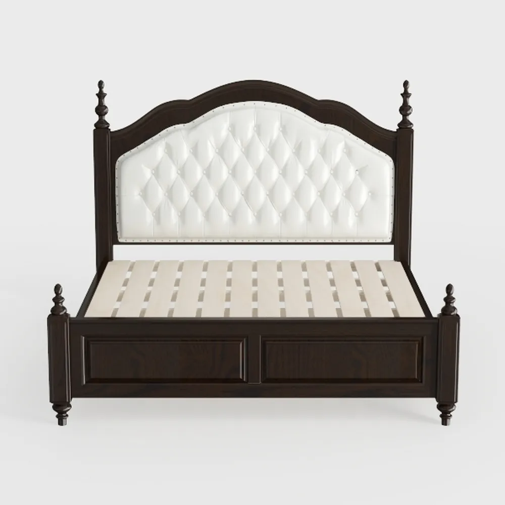 Wooden Bed Frame with Upholstered Headboard, King