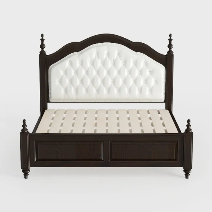 Wooden Bed Frame with Upholstered Headboard, King
