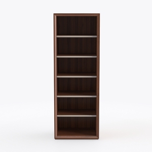 Minimalist Walnut Open Bookshelf with Metal Shelves 3D Model