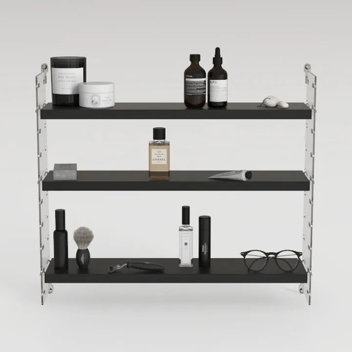 Modern Metal Black Wood Wall Mounted Shelving Unit 3D Model