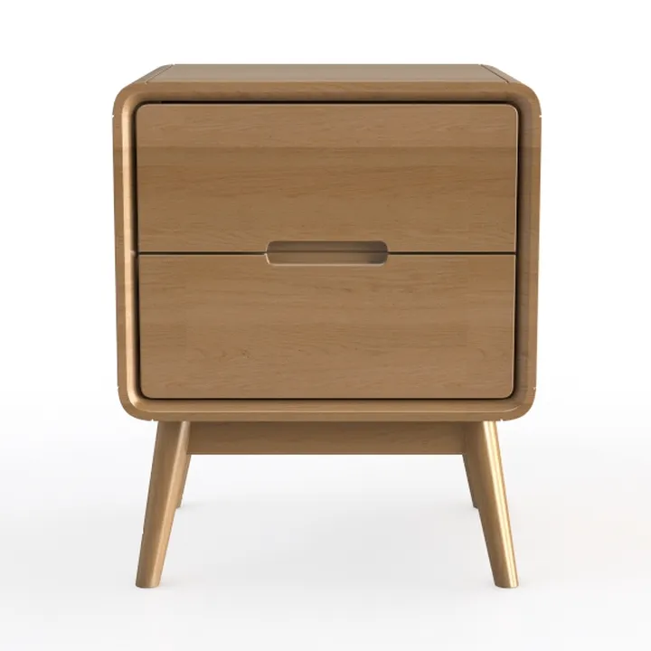 All Solid Wood Bedside Table with Double Drawers