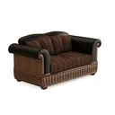 Vintage Carved Solid Wood Leather Fabric Loveseat Sofa 3D Model Right 45 Degree View