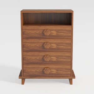 Mid-Century Solid Wood Dresser With Hexagon Drawer Pulls 3D Model