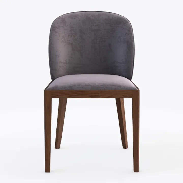Modern Grey Velvet Solid Wood Dining Chair 3D Model