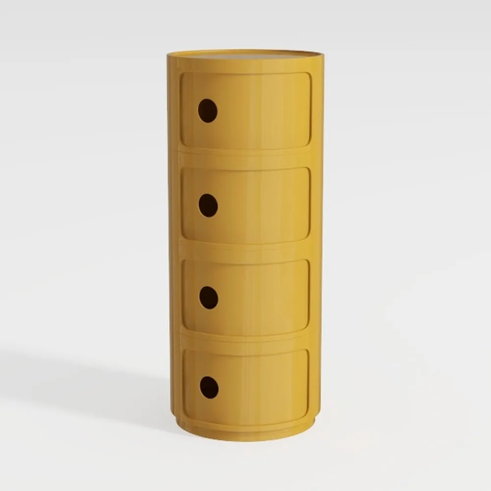 Nordic 3-Tier Small Round Nightstand, Sliding Door