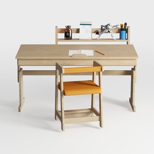 Minimalist Solid Wood Kids Study Desk and Chair Set 3D Model