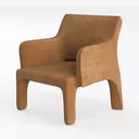 Minimalist Velvet Upholstered Armchair 3D Model Left 45 Degree View