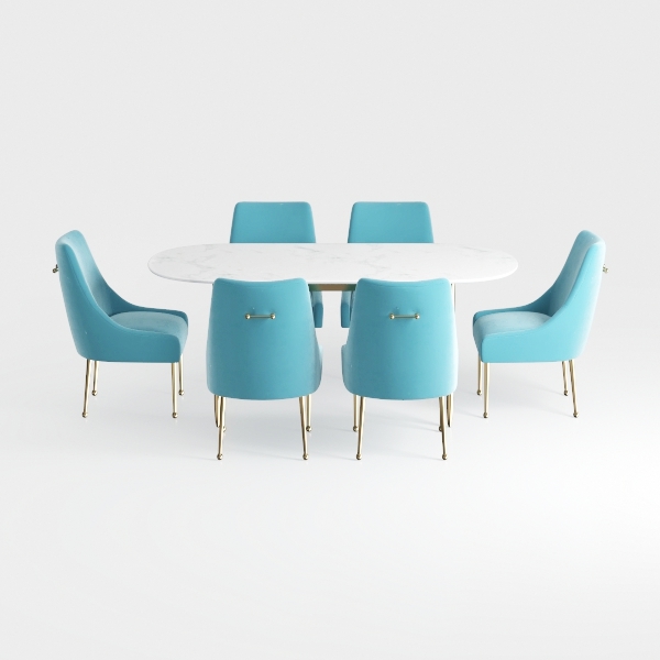 7-Piece White Table Chair Dining Set Gray Seats 6