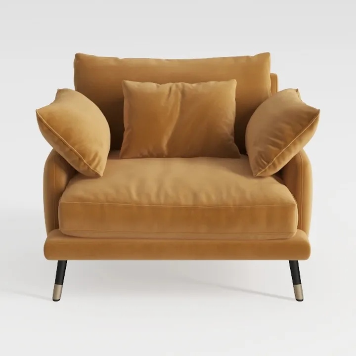 Modern Velvet Upholstered Accent Armchair With Throw Pillows 3D Model