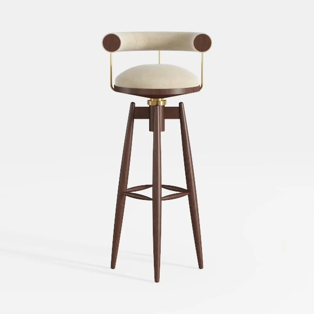 30.5 in. Cream and Walnut Low Back Wooden Frame Ba