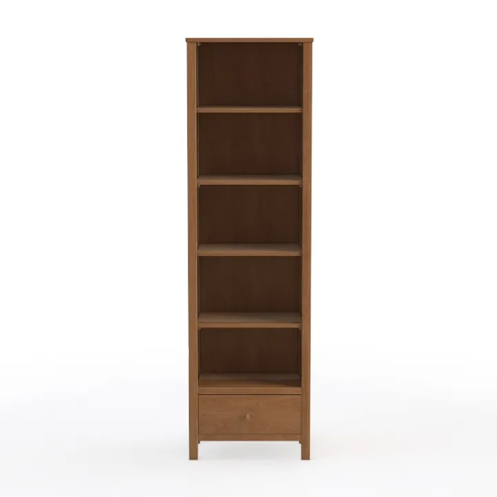 Minimalist Solid Wood Tall Bookshelf with Drawer Storage 3D Model