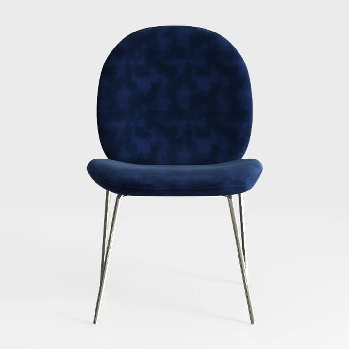 Modern Navy Blue Velvet Upholstered Metal Leg Dining Chair 3D Model