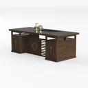 Chinese Style Solid Wood Storage Tea Table with Brass Hardware 3D Model Left 45 Degree View