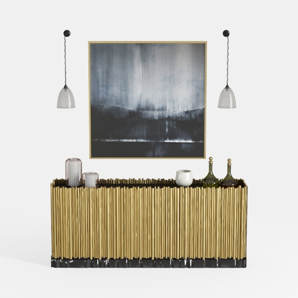 Fluted Buffet Cabinet, 55in Sideboard with