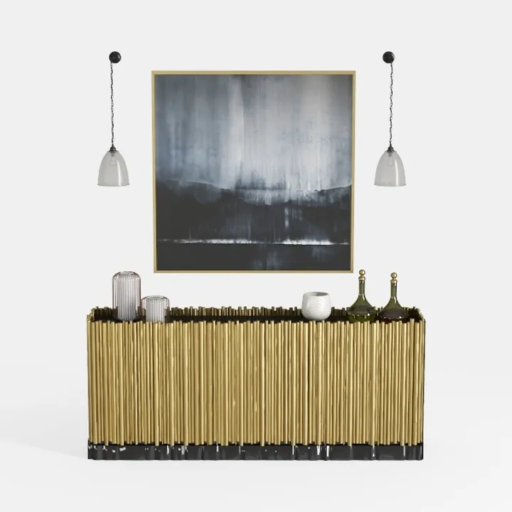 Fluted Buffet Cabinet, 55in Sideboard with