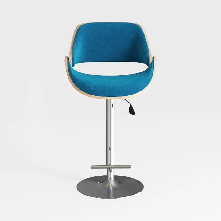 Modern Blue Fabric Wood Trim Metal Adjustable Bar Stool 3D Model