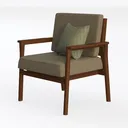 Modern Solid Wood Fabric Armchair with Throw Pillow 3D Model Left 45 Degree View