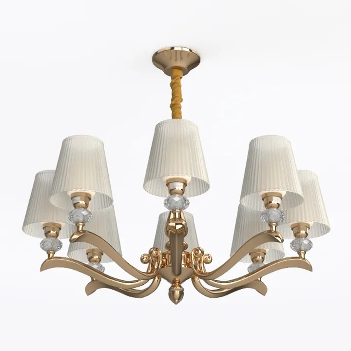 Classic Gold Metal Fabric Crystal Chandelier 3D Model