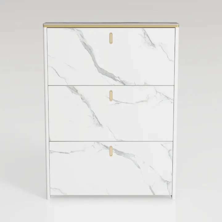 Modern Marble Pattern White Gold Accent 3 Drawer Cabinet 3D Model