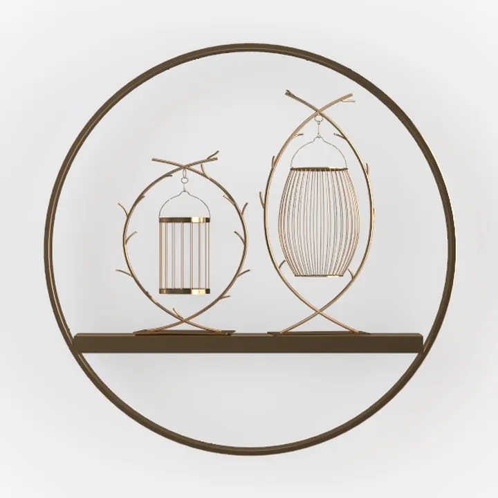 Modern Brass Metal Wall Mounted Decorative Bird Cage Shelf 3D Model