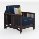 Modern Solid Wood Navy Fabric Upholstered Accent Armchair 3D Model Right 45 Degree View