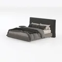 Modern Dark Fabric Upholstered King Size Bed With Two Side Tables 3D Model Left 45 Degree View