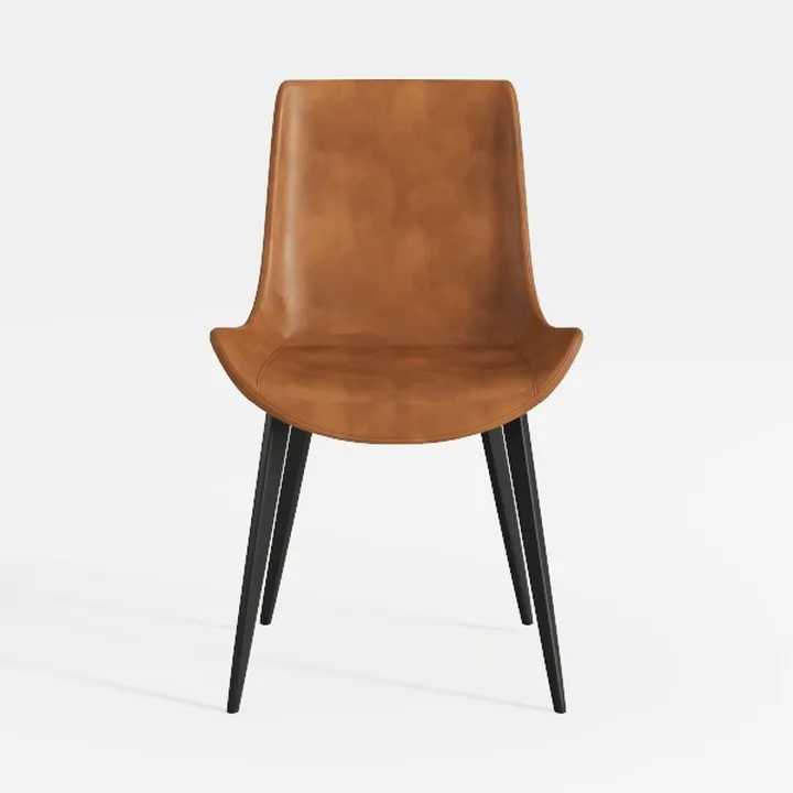 Modern Minimalist Brown Leather Metal Dining Chair 3D Model