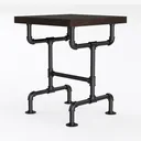 Industrial Metal Oak Pipe Frame Square Side Table 3D Model Left 45 Degree View