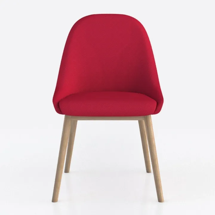 Modern Red Fabric Upholstered Solid Wood Leg Dining Chair 3D Model