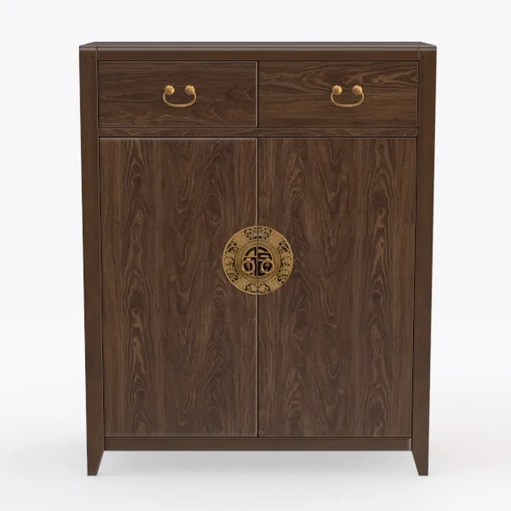 Traditional Chinese Solid Wood Storage Cabinet with Brass Hardware 3D Model