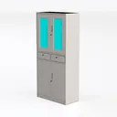 Minimalist Metal Glass Front Storage Cabinet 3D Model Left 45 Degree View