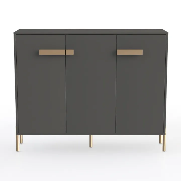Modern Dark Gray Gold Accent Metal Legs Cabinet 3D Model