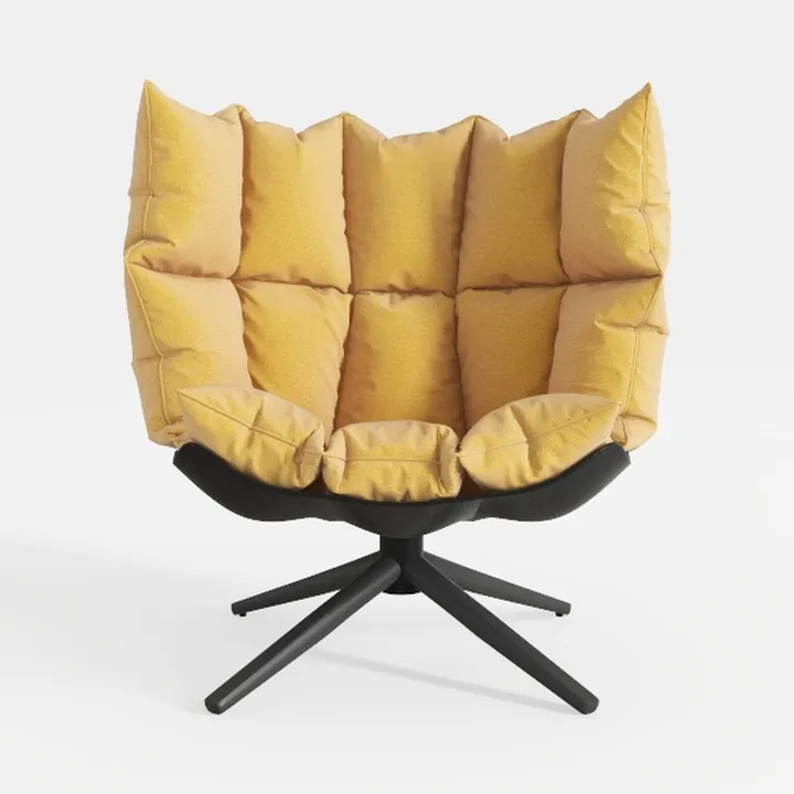 Minimalist Yellow Fabric Upholstered Swivel Armchair 3D Model