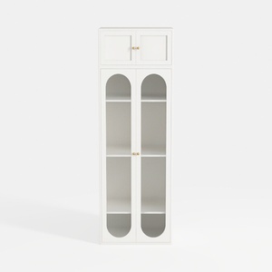 Minimalist White Fluted Glass Tall Display Cabinet 3D Model